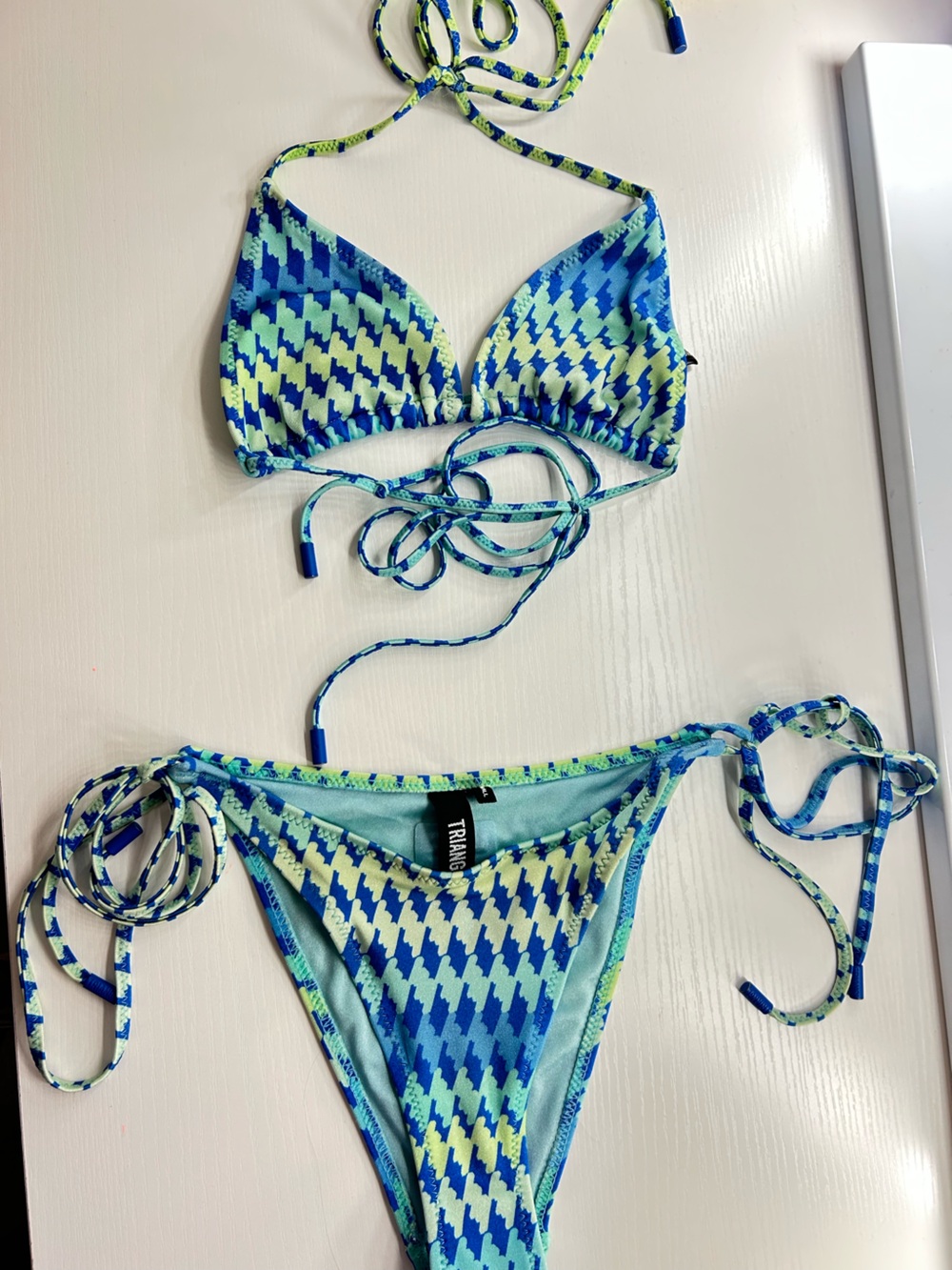 triangl swimwear Kids Blue & Lime Houndstooth Print Bikini